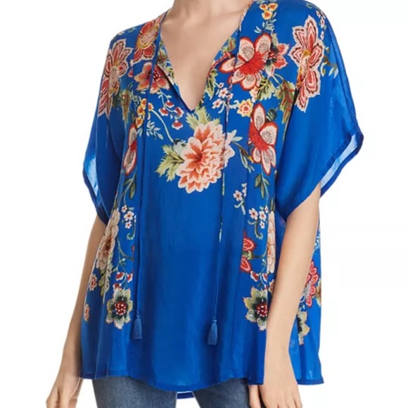 Johnny Was Blue Floral Tassel Top | Size S 💙🧡 - Picture 1 of 7